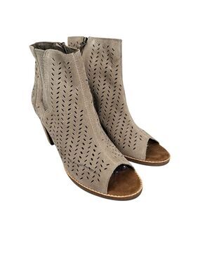 TOMS Majorca Peep Toe Booties Womens 9.5 Beige Cutout Suede Heels